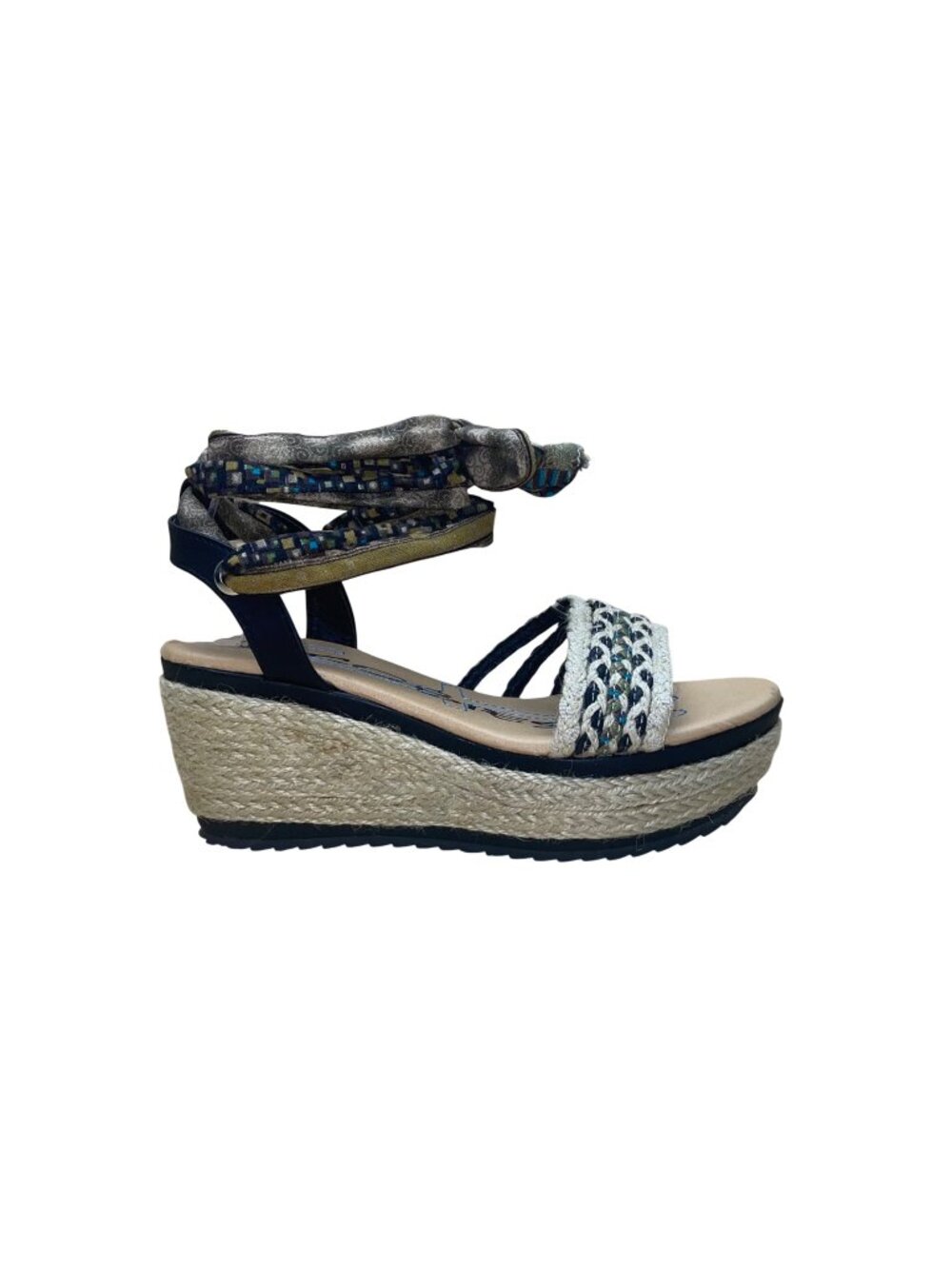 Jacobies Women’s Black Fabric Espadrille Wedge Sandals Size 8